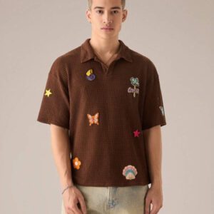 SWAVVY Polo tricoté décontracté ample à manches courtes pour hommes, école