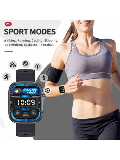 itel Montre connectée ISW-O23, montre de sport multifonctions, montre connectée étanche HD 2,02 pouces, plus de 100 modes sportifs, notification de message, retrouver le téléphone, caméra à distance, chronomètre