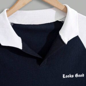 RueChic Chemise polo décontracté régulière avec imprimé lettrage et manches raglan pour hommes