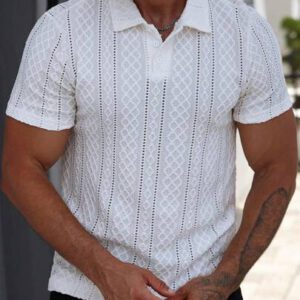 Manfinity Homme Chemise polo à manches courtes, décontractée/pour le travail, avec motif géométrique texturé pour hommes