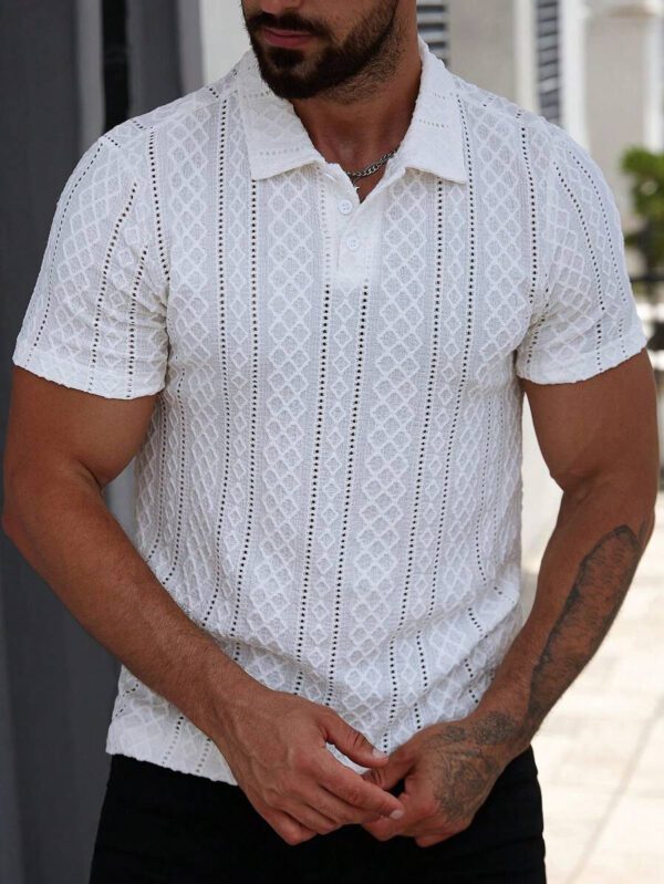 Manfinity Homme Chemise polo à manches courtes, décontractée/pour le travail, avec motif géométrique texturé pour hommes – Image 2