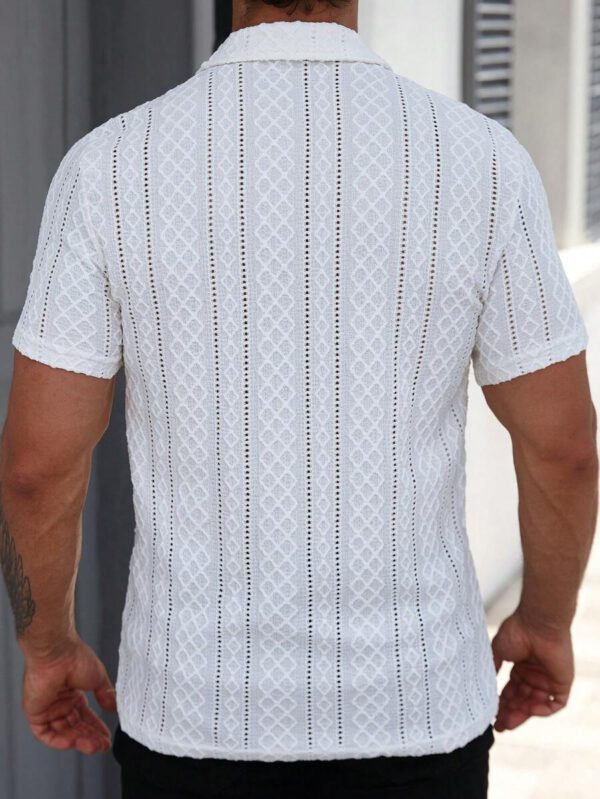 Manfinity Homme Chemise polo à manches courtes, décontractée/pour le travail, avec motif géométrique texturé pour hommes – Image 3