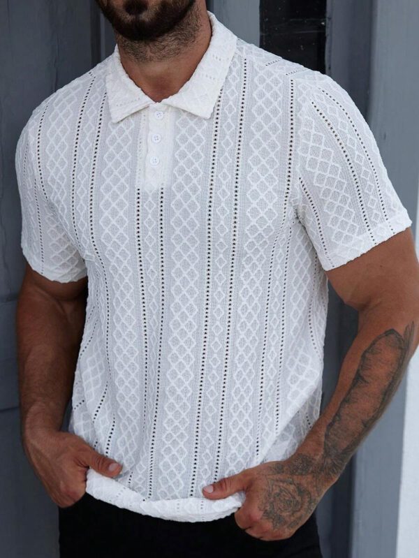 Manfinity Homme Chemise polo à manches courtes, décontractée/pour le travail, avec motif géométrique texturé pour hommes – Image 4
