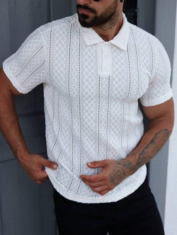 Manfinity Homme Chemise polo à manches courtes, décontractée/pour le travail, avec motif géométrique texturé pour hommes – Image 5