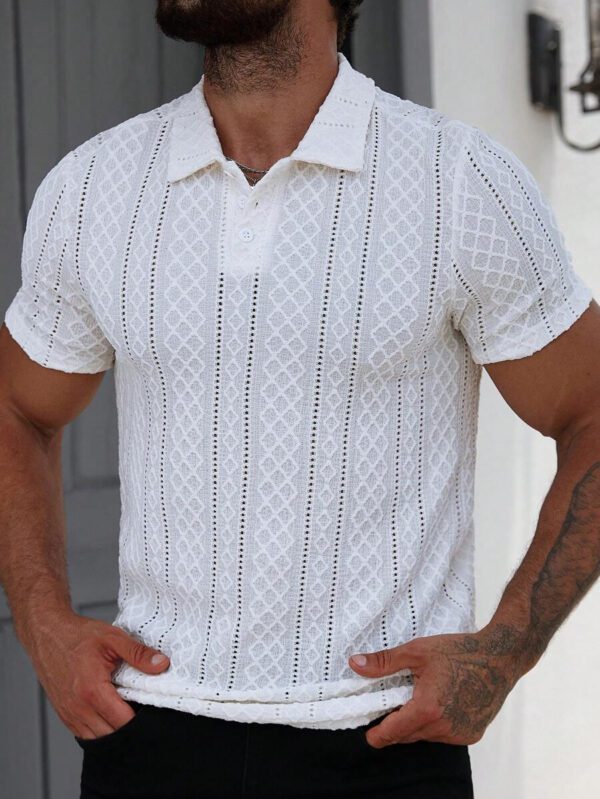 Manfinity Homme Chemise polo à manches courtes, décontractée/pour le travail, avec motif géométrique texturé pour hommes – Image 6