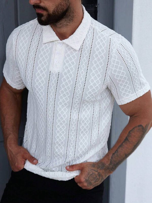 Manfinity Homme Chemise polo à manches courtes, décontractée/pour le travail, avec motif géométrique texturé pour hommes – Image 7