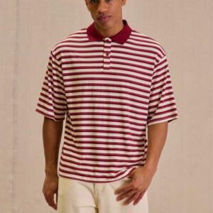 Musero Polo à manches courtes oversize côtelé à rayures pour homme