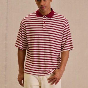 Musero Polo à manches courtes oversize côtelé à rayures pour homme