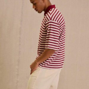 Musero Polo à manches courtes oversize côtelé à rayures pour homme