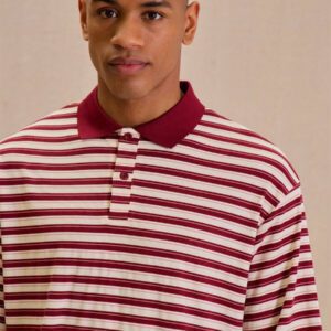 Musero Polo à manches courtes oversize côtelé à rayures pour homme