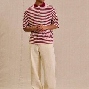 Musero Polo à manches courtes oversize côtelé à rayures pour homme