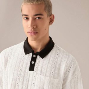 SWAVVY Polo tricoté mode quotidien décontracté ample patchwork pour hommes, école