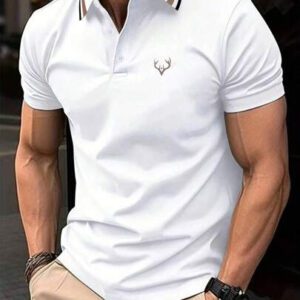 Polo chemise casual à manches courtes avec bordure rayée, pour le transport quotidien, été, pour le golf