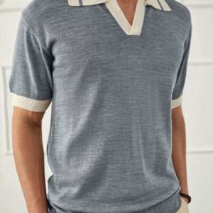 RueChic Polo homme unicolore à demi-boutons style old money coupe regular