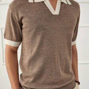 RueChic Polo homme unicolore à demi-boutons style old money coupe regular
