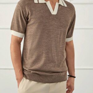 RueChic Polo homme unicolore à demi-boutons style old money coupe regular