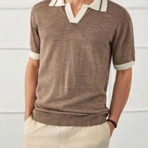 RueChic Polo homme unicolore à demi-boutons style old money coupe regular