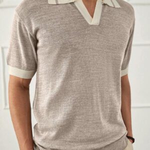 RueChic Polo homme unicolore à demi-boutons style old money coupe regular