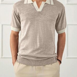 RueChic Polo homme unicolore à demi-boutons style old money coupe regular