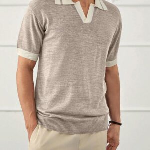 RueChic Polo homme unicolore à demi-boutons style old money coupe regular