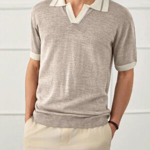 RueChic Polo homme unicolore à demi-boutons style old money coupe regular