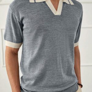 RueChic Polo homme unicolore à demi-boutons style old money coupe regular