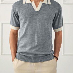 RueChic Polo homme unicolore à demi-boutons style old money coupe regular