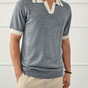 RueChic Polo homme unicolore à demi-boutons style old money coupe regular