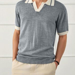 RueChic Polo homme unicolore à demi-boutons style old money coupe regular