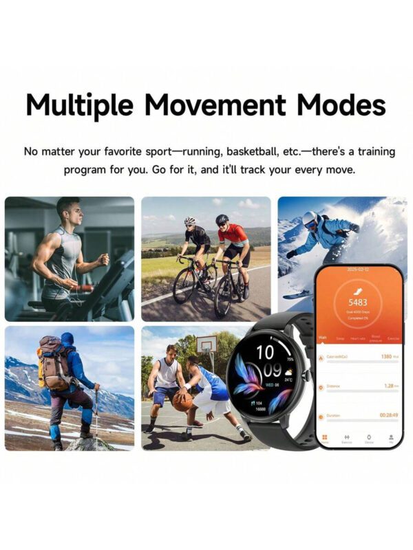 1 pièce Smartwatch TFT de 1,35 pouces pour hommes et femmes, tracker de fitness avec plusieurs modes d'exercice, prend en charge les appels sans fil, alerte d'informations, contrôle de la musique, cadrans personnalisés, compatible avec IOS/Android, cadeau – Image 7