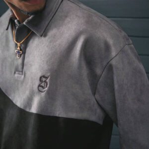 AXEPEAK Chemise polo ample pour hommes avec col contrasté et design brodé, école