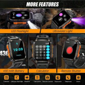 EIGIIS Montre connectée étanche 3 ATM pour hommes avec appel sans fil, LED lampe de poche, écran HD de 1,96 pouces. Montre connectée de sport et fitness avec suivi du sommeil, enregistrement des exercices, assistant vocal, minuterie, chronomètre, compatible iOS et Android
