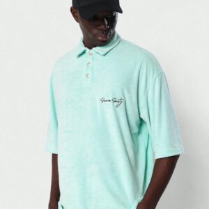SUMWON Chemise polo en éponge de terry menthe à signature de la Société Summon, vêtement de rue décontracté surdimensionné, symbole de la Saint-Patrick, charme irlandais pour les fêtes