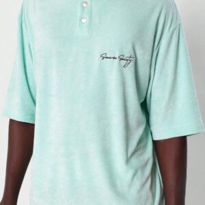 SUMWON Chemise polo en éponge de terry menthe à signature de la Société Summon, vêtement de rue décontracté surdimensionné, symbole de la Saint-Patrick, charme irlandais pour les fêtes