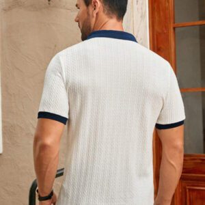 HIMLAND Polo Shirt Homme Casual Tricot Patchwork Col Rabattu Col V Ajusté Manches Courtes