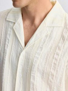 Ontre Chemise décontractée à col cranté et manches courtes, coupe droite. Motif rayé texturé confortable et respirant. Chemise décontractée jeune homme, convient aux festivals et à la vie de tous les jours – Image 6