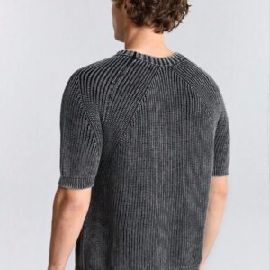 Ontre Tricot décontracté à col rond et manches courtes de couleur unie pour hommes, automne/hiver