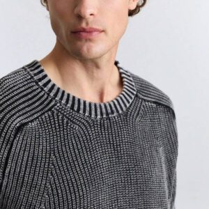 Ontre Tricot décontracté à col rond et manches courtes de couleur unie pour hommes, automne/hiver