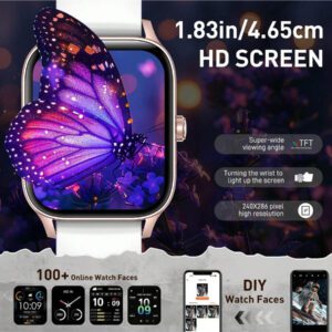 EIGIIS Montre connectée pour femmes et hommes avec grand écran tactile de 1,83", montre de fitness extérieure avec suivi d'activité, suivi du sommeil, appels sans fil et podomètre pour iOS et Android - cadeau idéal pour les couples et la famille