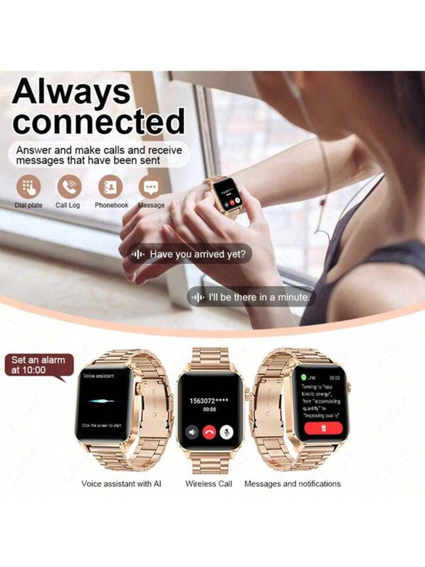 LIGE Montre connectée de mode LIGE, cadran carré, compteur de pas, chronométrage, exercice, appel sans fil, lecture de musique, rappel de réveil, montre connectée multifonctions pour femmes – Image 5