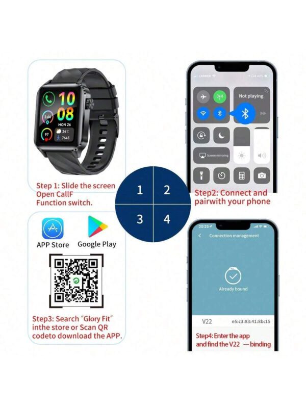 LIGE Montre connectée de mode LIGE, cadran carré, compteur de pas, chronométrage, exercice, appel sans fil, lecture de musique, rappel de réveil, montre connectée multifonctions pour femmes – Image 8