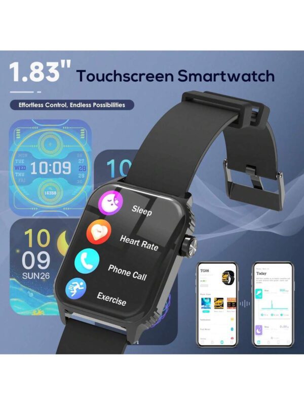 ERUN Montre connectée pour hommes/femmes TWS 2-en-1 avec appel Bluetooth HD, rappel d'appel, suivi des exercices, photographie à distance, musique, compatible NFC avec iOS et Android. Cadeau de vacances, surprise de la Fête des pères – Image 4