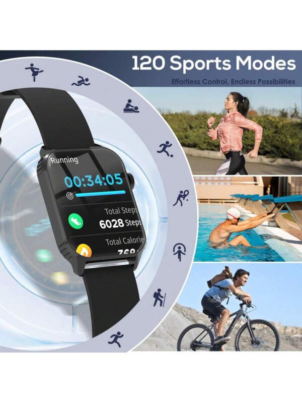 ERUN Montre connectée pour hommes/femmes TWS 2-en-1 avec appel Bluetooth HD, rappel d'appel, suivi des exercices, photographie à distance, musique, compatible NFC avec iOS et Android. Cadeau de vacances, surprise de la Fête des pères – Image 5