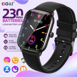 EIGIIS Montre connectée unisexe 1,9" écran ultra étroit haute définition. Montre intelligente avec appels, étanche, suivi de la forme physique avec moniteur de sommeil et podomètre, compatible avec les téléphones iOS et Android