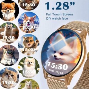 Montre connectée 2025 pour femmes, écran HD de 1,28 pouces. Montre connectée multifonctionnelle prenant en charge l'assistant vocal IA, les alertes de notification, les appels sans fil. Tracker de fitness avec prévisions météorologiques, podomètre, gestion des exercices. Design à la mode, cadeau de la Fête des Mères