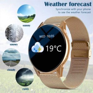 Montre connectée 2025 pour femmes, écran HD de 1,28 pouces. Montre connectée multifonctionnelle prenant en charge l'assistant vocal IA, les alertes de notification, les appels sans fil. Tracker de fitness avec prévisions météorologiques, podomètre, gestion des exercices. Design à la mode, cadeau de la Fête des Mères