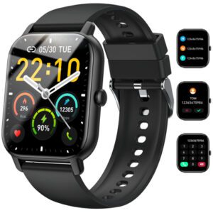 Montre connectée pour répondre/passer des appels, montre connectée de 1,85 pouces pour femmes et hommes, montre de fitness avec moniteur SpO2/fréquence cardiaque/sommeil, 112 modes sportifs, compteur de calories/pas, étanche IP7 traceur de fitness pour Android iOS