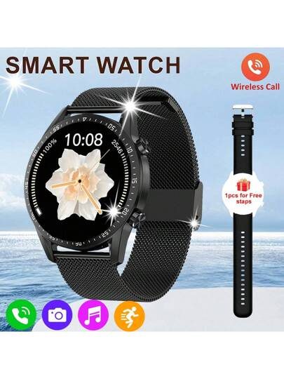 1 pièce Montre connectée unisexe à écran tactile plein 1,50 pouce, traqueur de sports de plein air avec plus de 100 modes sportifs, moniteur de fréquence cardiaque, suivi du sommeil, compteur de pas, prévisions météorologiques, appel sans fil, rappel de message, fond d'écran personnalisable, couleurs noir et argent, convient comme cadeau pour les amis, les couples, la famille, les collègues