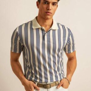 SWAVVY Chemise polo vintage rayée pour hommes