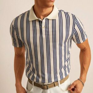 SWAVVY Chemise polo vintage rayée pour hommes